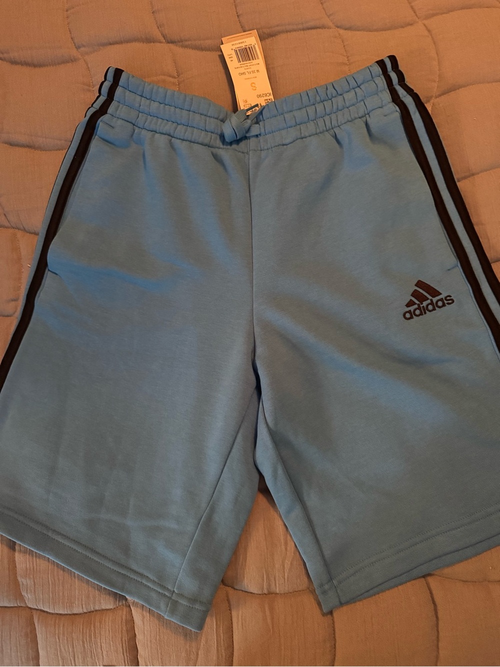 adidas Men's Sky Blue Athletic Shorts with Black Stripes